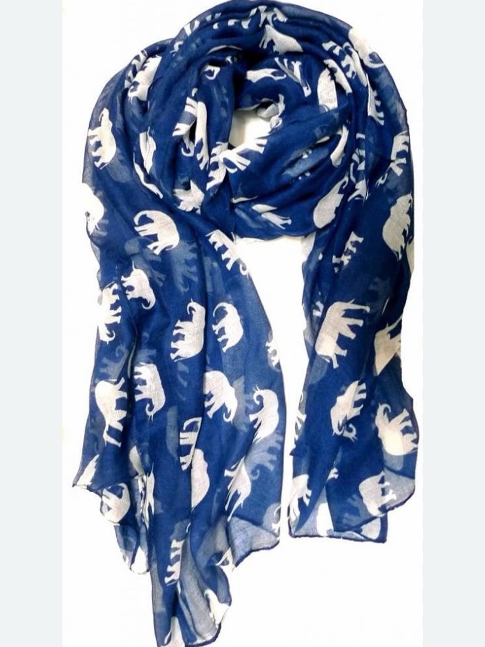 Blue Elephant Print Lightweight Sheer Scarf /Sarong